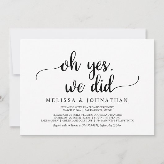 Invitation Oh Oui, Nous L'avons Fait, Mariage Rustique Fuite  (Devant)