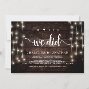 Invitation Oh oui, nous l'avons fait, Rustic Elopement Party
