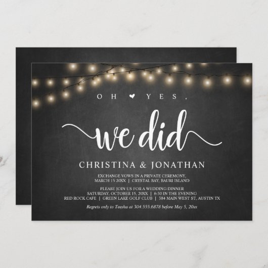 Invitation Oh oui, nous l'avons fait, Rustic Elopement Party (Devant / Derrière)