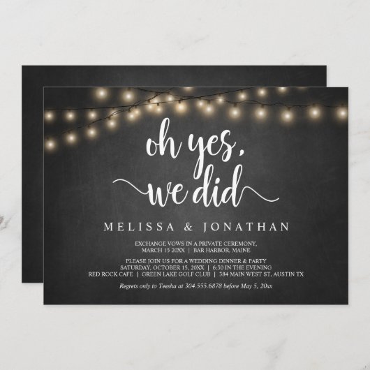 Invitation Oh oui, nous l'avons fait, Rustic Mariage Elopemen