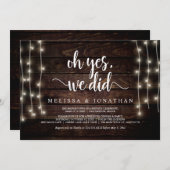 Invitation Oh oui, nous l'avons fait, Rustic Mariage Elopemen (Devant / Derrière)