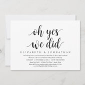 Invitation Oh oui, on l'a fait, Dîner Mariage Elopement (Devant)