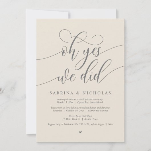 Invitation Oh Oui, On L'A Fait, Dîner Mariage Elopement (Devant)