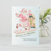 Invitation Oh Quel Amusant Bleu Retro Père Noël Thématique Fi (Debout devant)