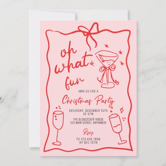 Invitation Oh Quel Amusant Handling Fête de Noël Rose Rouge (Devant)