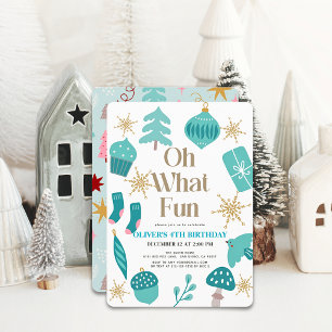 Invitation Oh Quel Amusant Motifs de Noël Vert Anniversaire