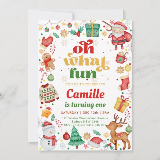 Invitation Oh Quel Amusant Noël Anniversaire (Devant)