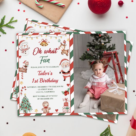 Invitation Oh Quel Amusant ! Noël Père Noël 1er anniversaire 