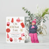 Invitation Oh Quel Amusant Noël rose Anniversaire Photo (Debout devant)