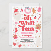 Invitation Oh Quel Amusant Noël Rouge Et Rose Fête Anniversai (Devant)