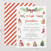 Invitation Oh Quel Amusant Premier Noël Anniversaire Fête N'I (Devant / Derrière)