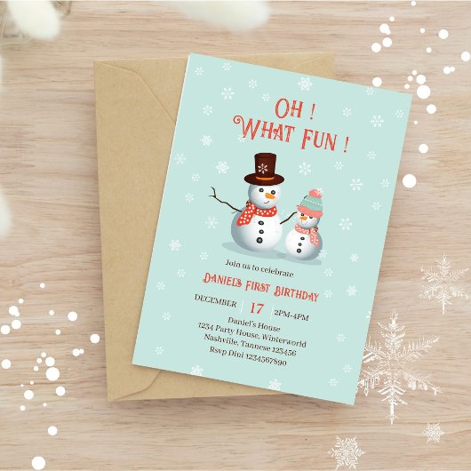 Invitation Oh Quel Amusant Snowman Anniversaire