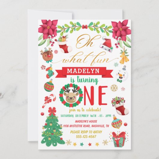 Invitation Oh Quel Amusement D'Être Un Anniversaire De Noël (Devant)