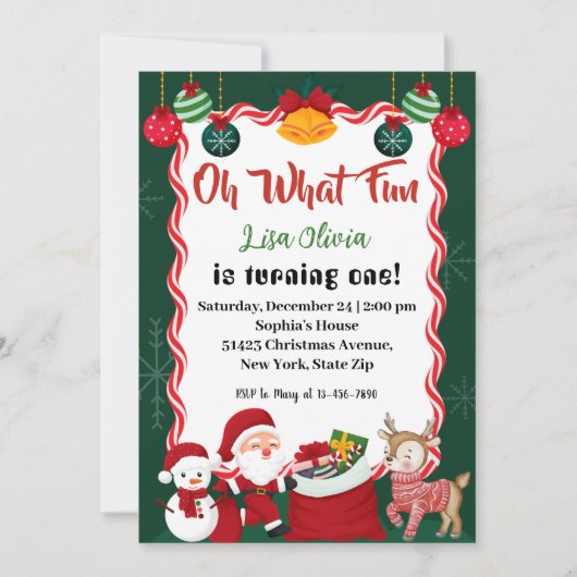 Invitation Oh Quel Amusement Fête Noël Père Noël Anniversaire (Devant)