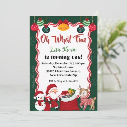 Invitation Oh Quel Amusement Fête Noël Père Noël Anniversaire (Debout devant)