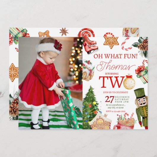 Invitation Oh Quel Amusement Noël Seconde Anniversaire (Devant / Derrière)