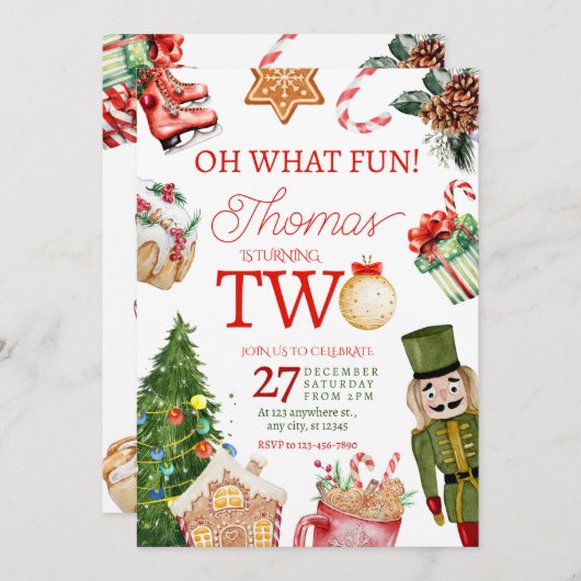 Invitation Oh Quel Amusement Noël Seconde Anniversaire (Devant / Derrière)