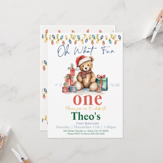 Invitation Oh Quel plaisir d'être un ours en peluche Invitati (Devant/Arrière en situation)