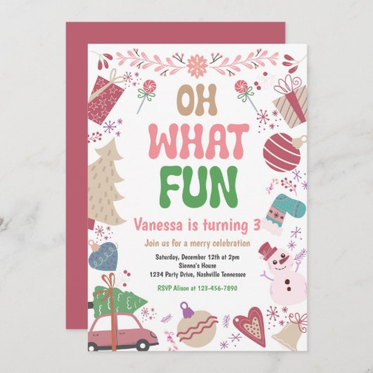 Invitation Oh, quel plaisir | Noël Fête d'anniversaire (Devant / Derrière)