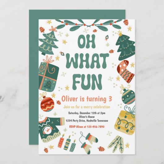 Invitation Oh, quel plaisir | Noël Fête d'anniversaire (Devant / Derrière)