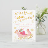 Invitation Oh quel plaisir Noël Père Noël Sleigh fête d'anniv (Debout devant)