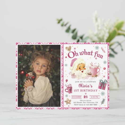 Invitation Oh, quel plaisir Pink Père Noël Christmas Cookies  (Debout devant)