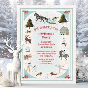 Invitation Oh, quel plaisir Village d'hiver scène fête de Noë
