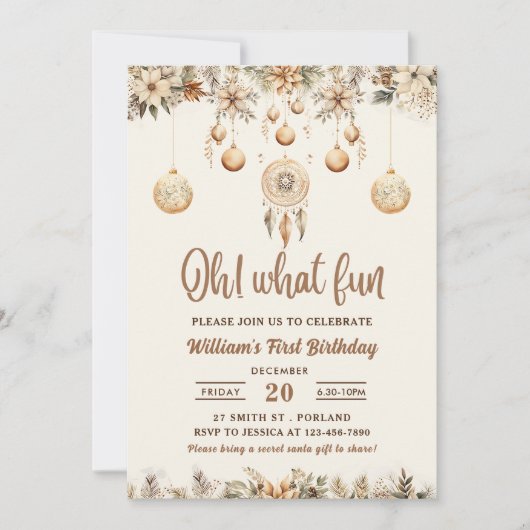 Invitation Oh Quelle Amusement Fleurs De Noël Anniversaire De (Devant)