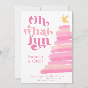 Invitation Oh Quelle Amusement Rétro Rose Aquarelle 1er Anniv