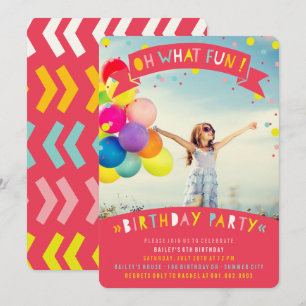 Invitation Oh Quelle Fête Fille Anniversaire Confettis Coloré