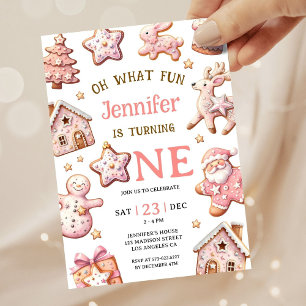 Invitation Oh Quelle Joie Cookies Roses Noël 1er Anniversaire