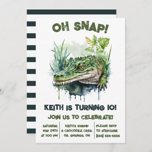 Invitation Oh, Snap ! Alligator, fête d'anniversaire de croco (Devant / Derrière)