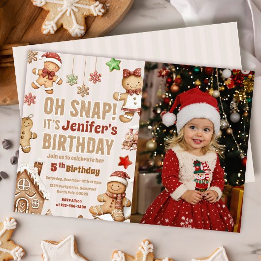 Invitation Oh Snap Christmas Gingerbread Birthday Photo