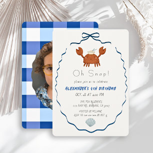 Invitation Oh Snap Crabe Bleu Arc Garçon Photo Anniversaire