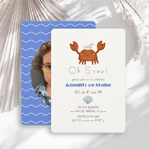 Invitation Oh Snap Crabe Vagues Bleu Garçon Photo Anniversair
