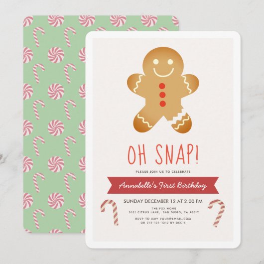 Invitation Oh Snap Gingerbread Homme Anniversaire de enfant (Devant / Derrière)