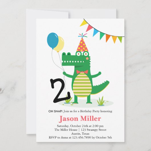 Invitation Oh Snap mignon Alligator dans Anniversaire de enfa (Devant)
