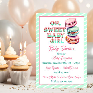 Invitation Oh Sweet Baby Girl Macaron Baby shower à thème