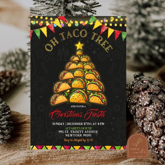 Invitation Oh Taco Tree Christmas Fiesta Mexican Party
