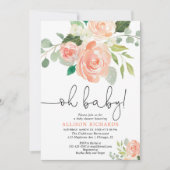 Invitation Oh verdure florale de pêche de baby shower de bébé (Devant)