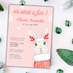 Invitation Oh What A Fun Winter Pink First 1er Anniversaire