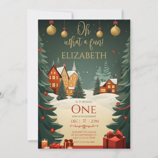 Invitation Oh What Fun 1er Anniversaire Noël (Devant)