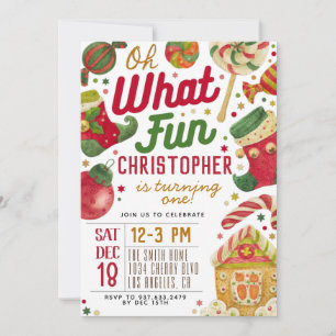 Invitation Oh What Fun 1er Anniversaire Noël