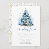 Invitation Oh What Fun Blue Festive Diner fêtes (Devant / Derrière)