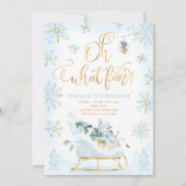 Invitation Oh What Fun Blue & Gold Winter Sleigh Anniversaire (Devant)