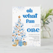 Invitation Oh what fun Blue tree christmas birthday  (Debout devant)