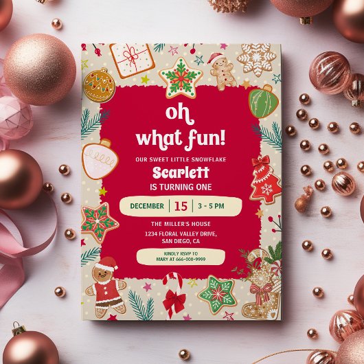 Invitation Oh What Fun Christmas Cookies 1st Birthday Party