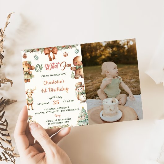 Invitation Oh What Fun Christmas Cookies 1st Birthday Photo