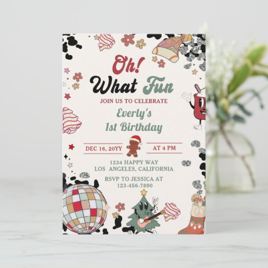 Invitation Oh What Fun Christmas Disco Ball Anniversaire (Debout devant)