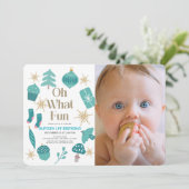 Invitation Oh What Fun Christmas Green 1er Anniversaire Photo (Debout devant)